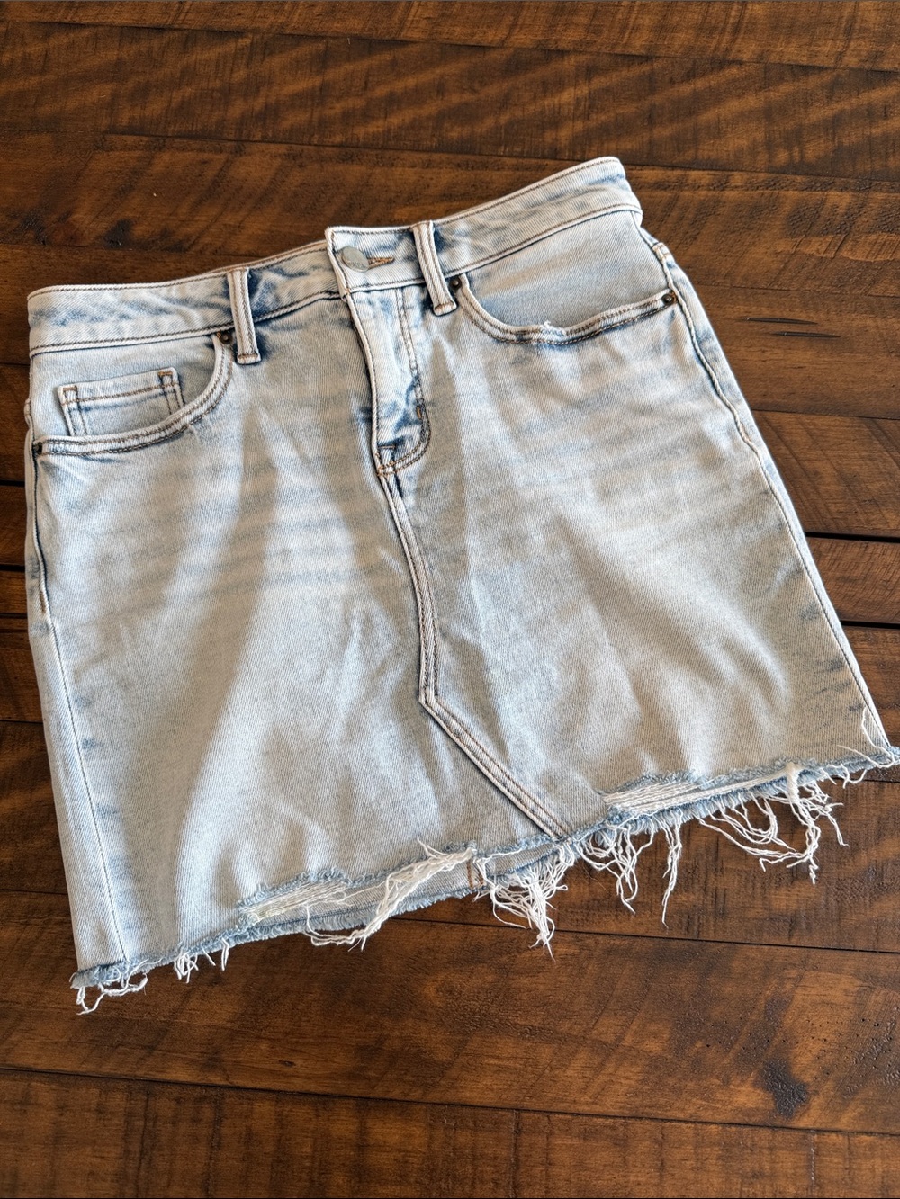 BKE Light Blue Distressed Denim Mini Skirt